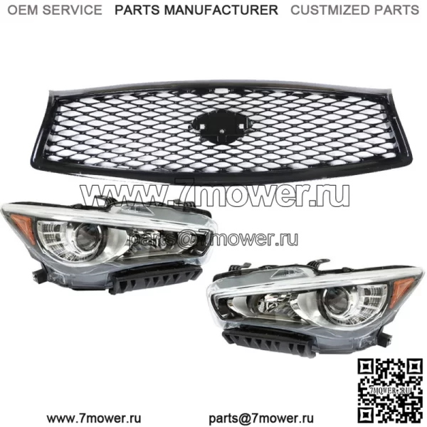 Пара фар + передняя верхняя решетка радиатора для 2014-2016 2017 Infiniti Q50 без AFS, левая + правая - Image 2