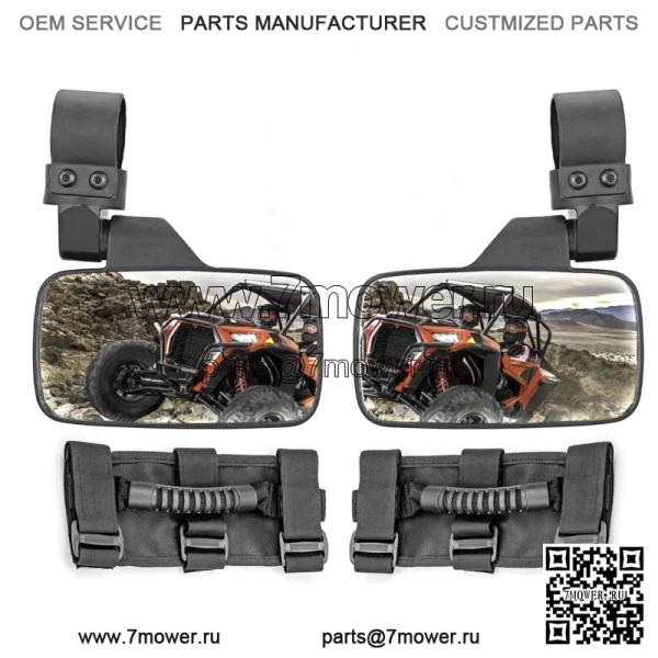 Подходит для Honda Pioneer 1000 500 700 Cage Break Away Зеркало заднего бокового вида + ручка-захват (подходит: Yamaha Rhino 660)