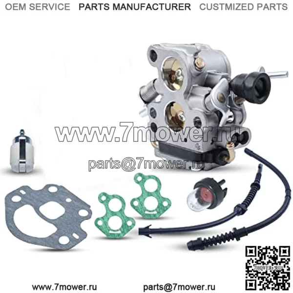 Комплект карбюратора для бензопилы Husqvarna 435 440 435E 440E Jonsared CS410 CS2240, карбюратор, топливный шланг, возвратный шланг, топливный фильтр, лампа, прокладка карбюратора, впускная прокладка