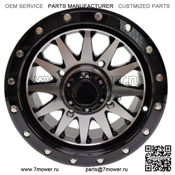 Колесо QuadBoss Wagon 14x7 4+3 со смещением 4/156, черное/механическая обработка RT-GW106147156BMA (для: Polaris)