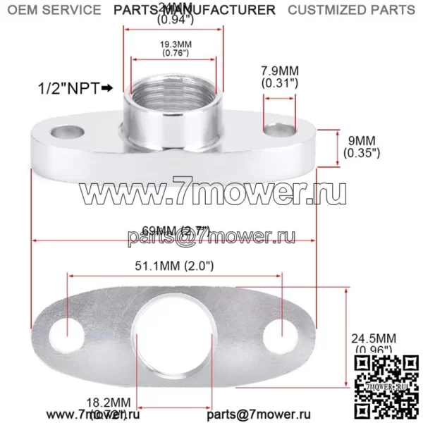 Универсальный фланец T3 T4 1/2NPT для питающей трубы турбокомпрессора, фланец-переходник AN10 TF007 - Image 3